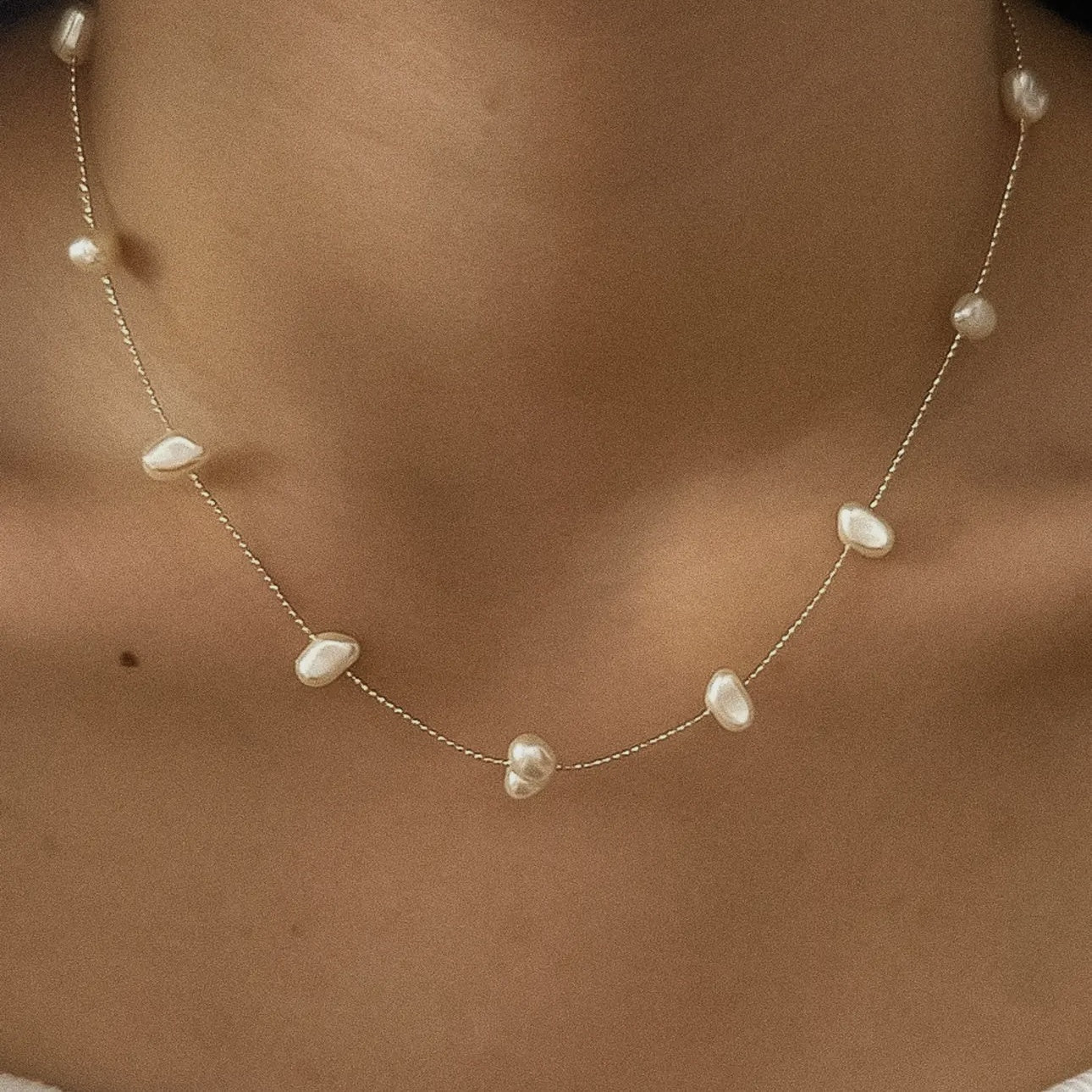 Ida 18K Non-Tarnish Petite Pearl Necklace | Yellow Gold