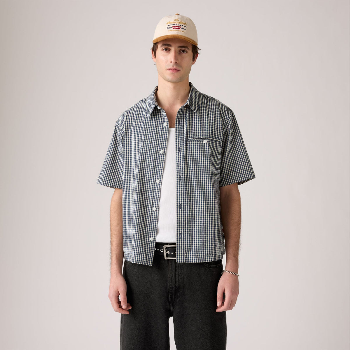 Short-Sleeve Zandt Cropped Shirt | Ian Dobby Plaid — hero/front fit