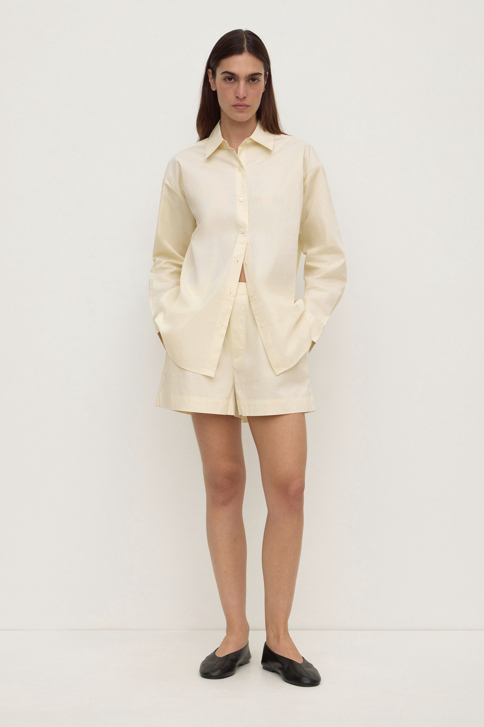 Assembly Label Micha Poplin Long Sleeve Shirt in Vanilla