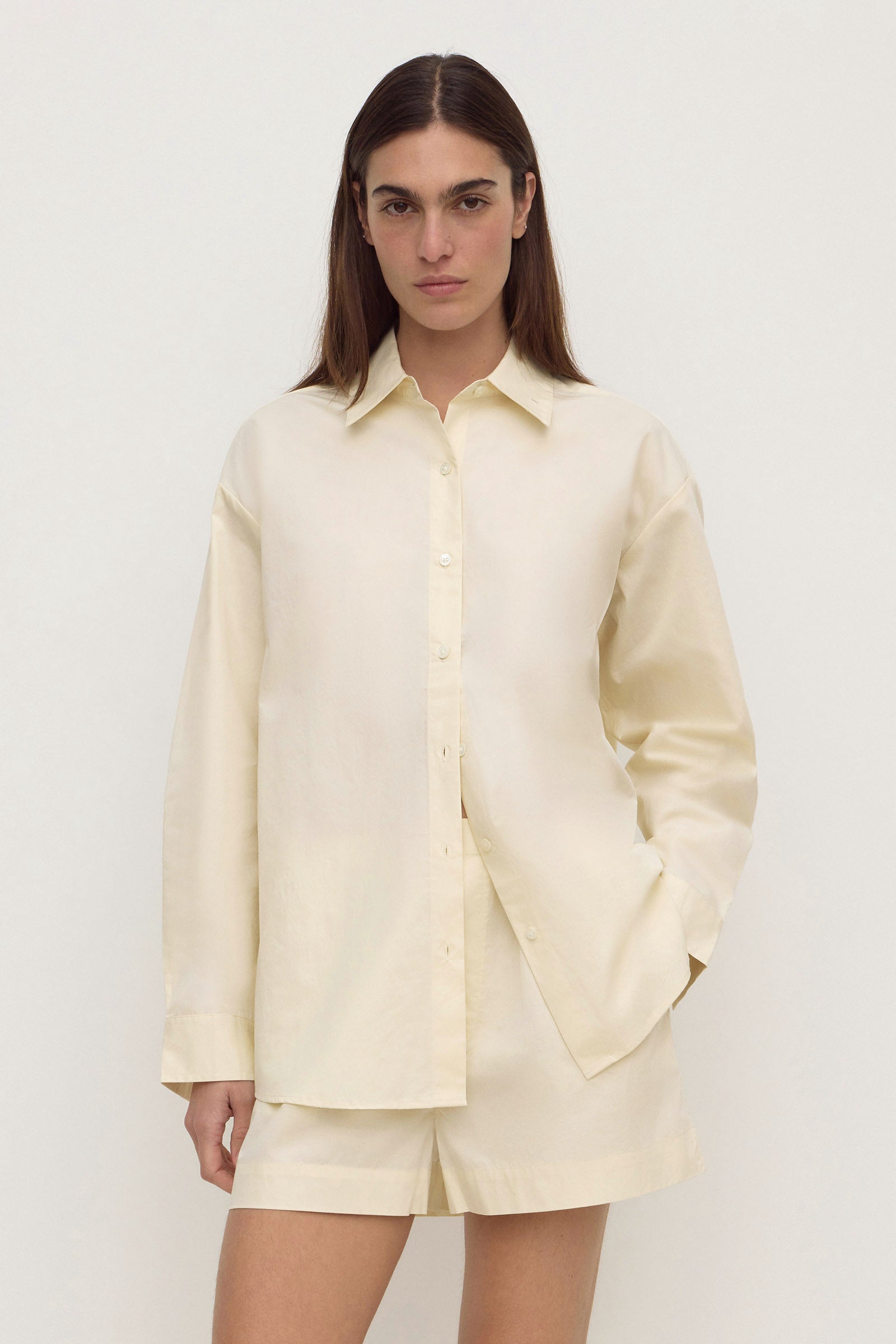 Assembly Label Micha Poplin Long Sleeve Shirt in Vanilla