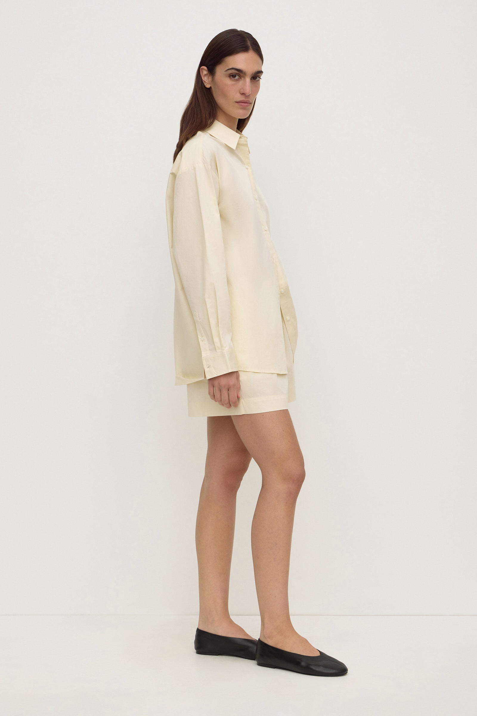 Assembly Label Micha Poplin Long Sleeve Shirt in Vanilla