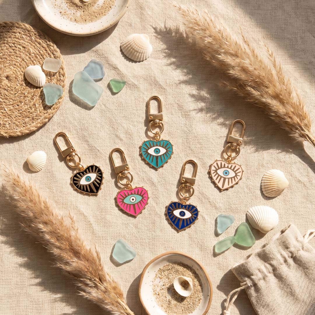 Evil Eye Heart Keychain | Soft Blush