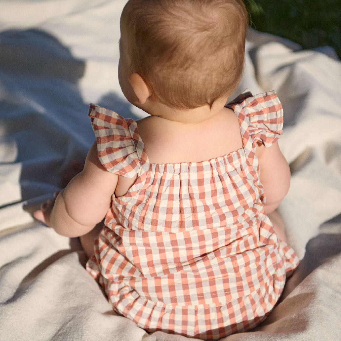 Nature Baby Petal Set in Dandelion Gingham, back view