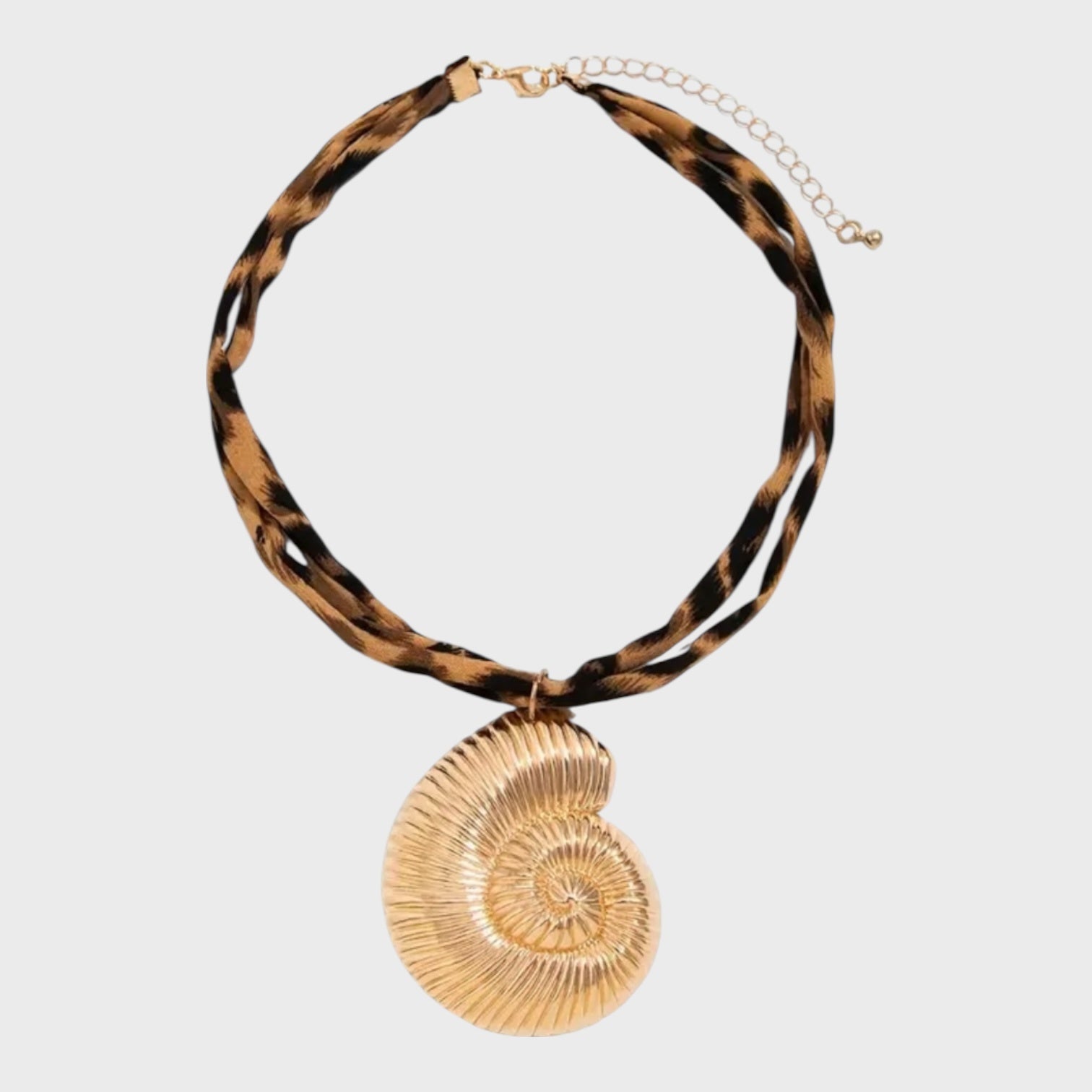 Leopard Ribbon Necklace | Nautilus Shell Pendant