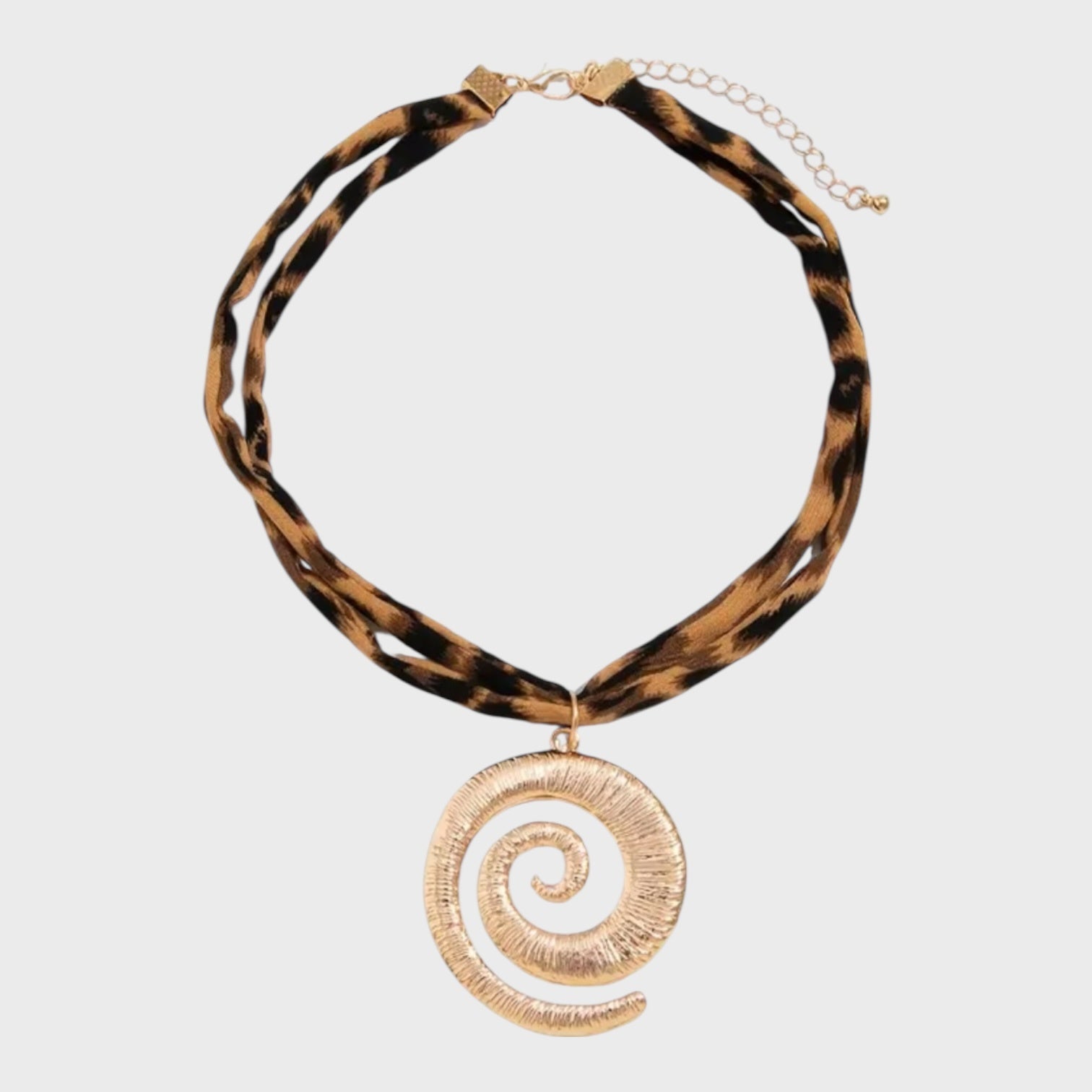 Leopard Ribbon Necklace | Spiral Shell Pendant