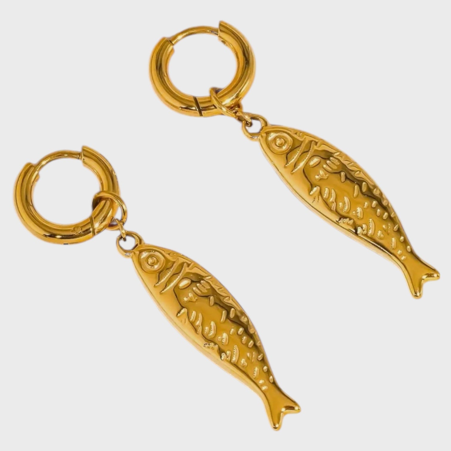 Nibe 18K Gold Non-Tarnish Fish Hoop Earring | Yellow