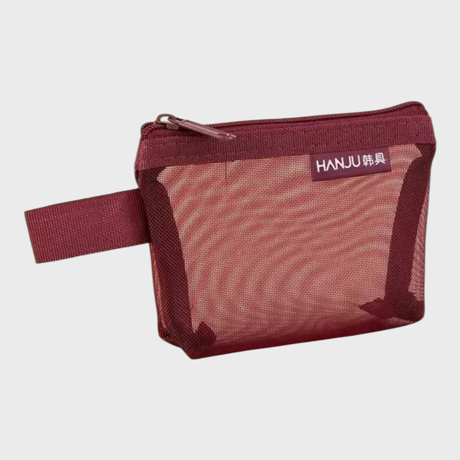 Burgundy Retro Mesh Zipper Pouch | Coin Purse & Card Holder