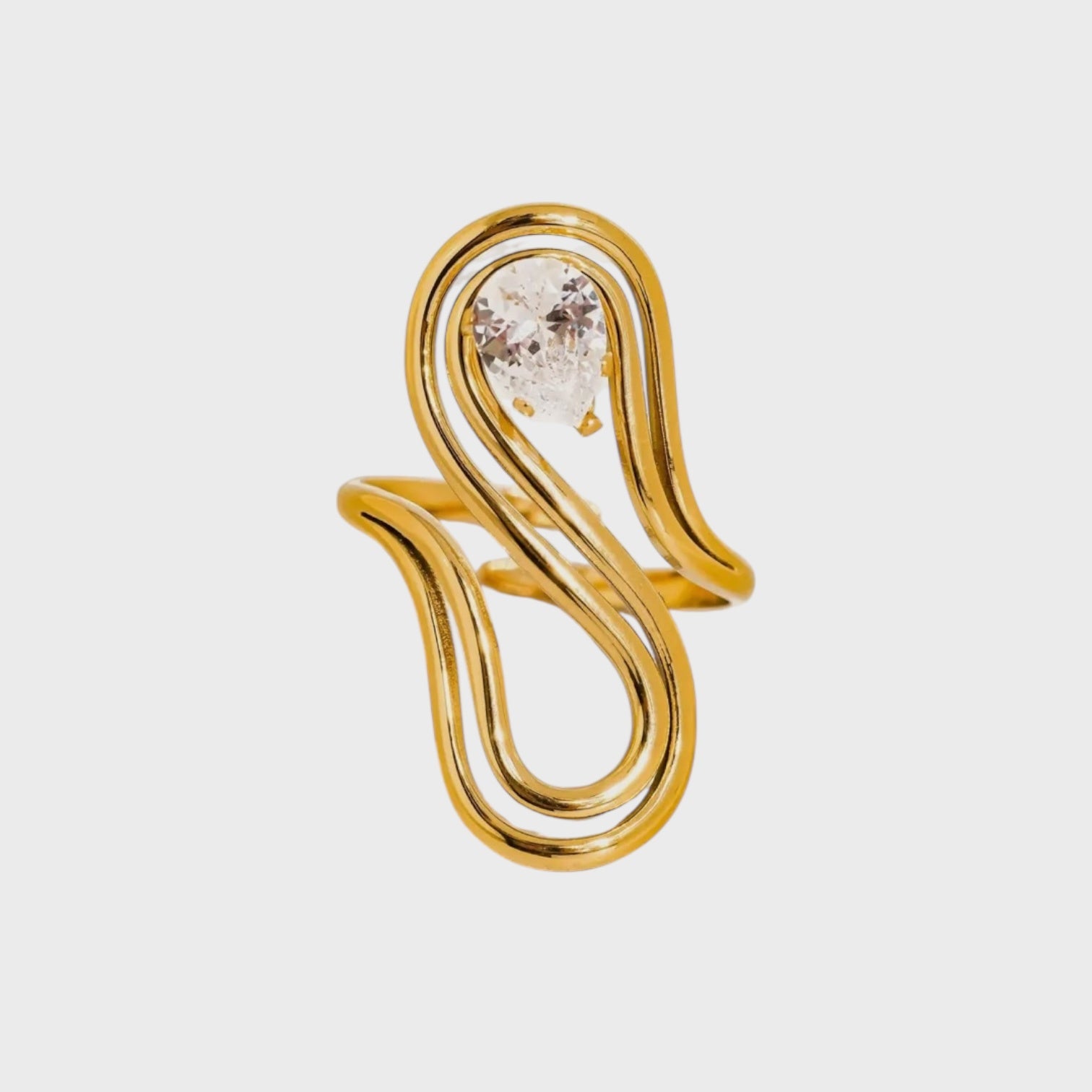 Monarque 18K Gold Non-Tarnish Abstract Oval CZ Ring | Yellow Gold