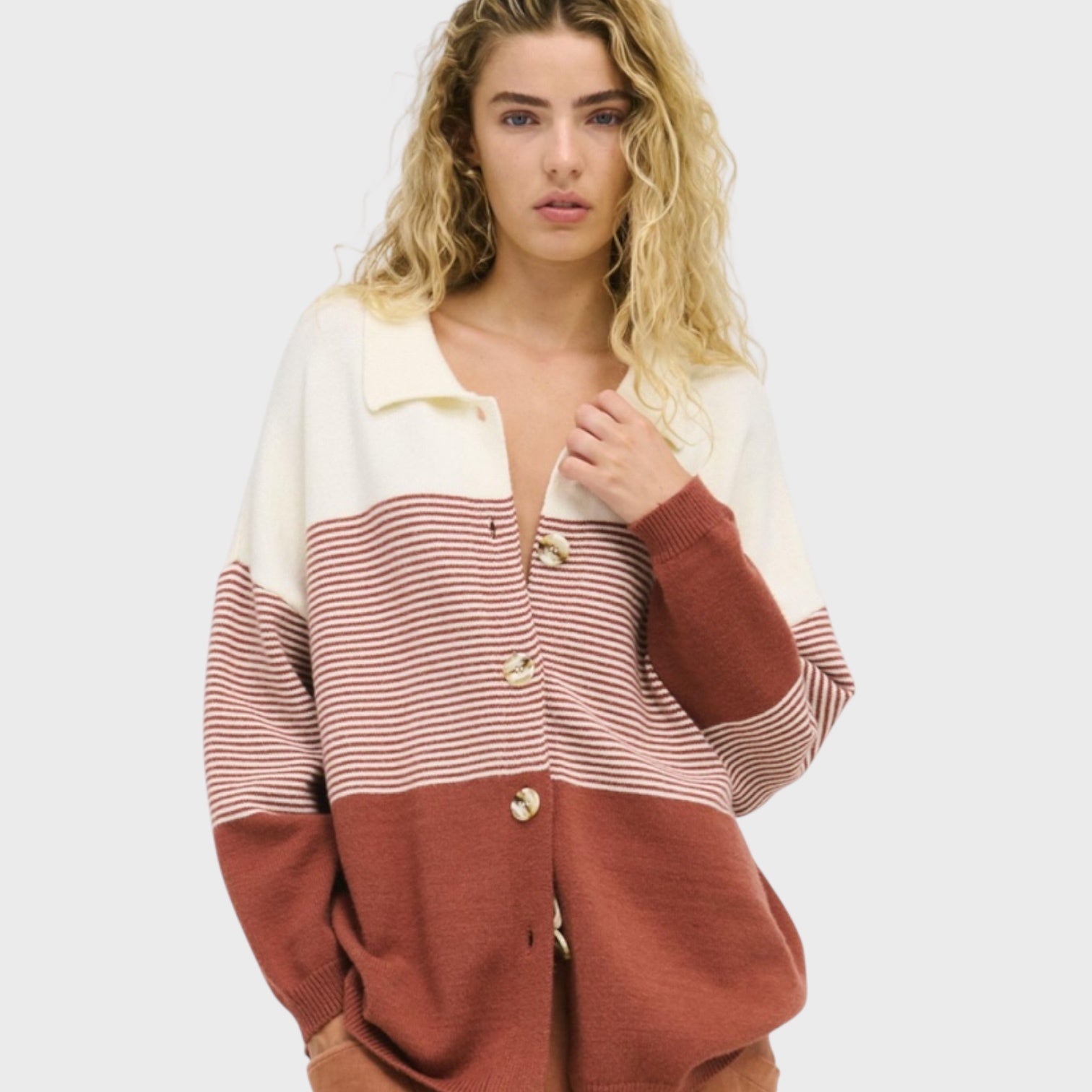 STRIPE KNIT SHIRT | RUST & CREAM