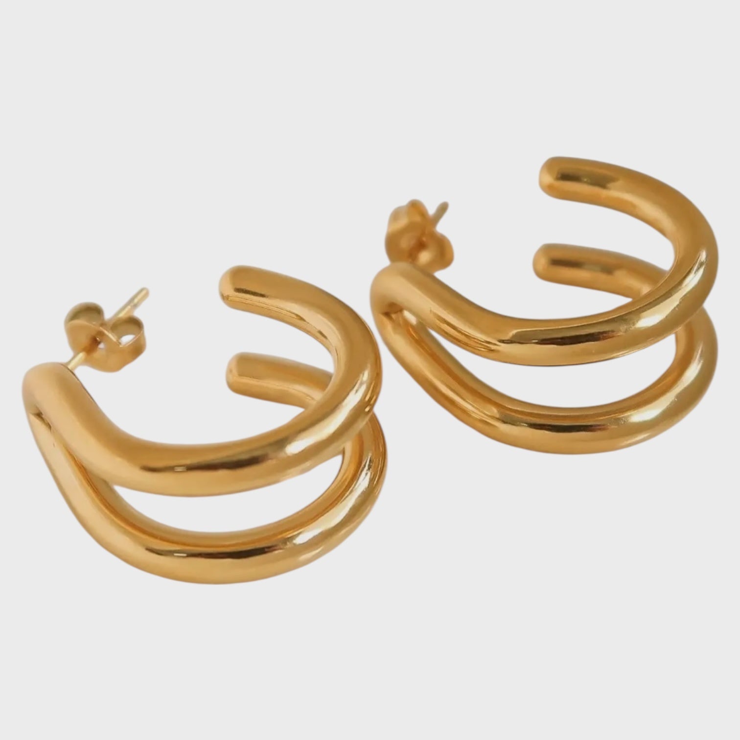 Lucille 18K Gold Non-Tarnish Double C Hoop Earring | Yellow