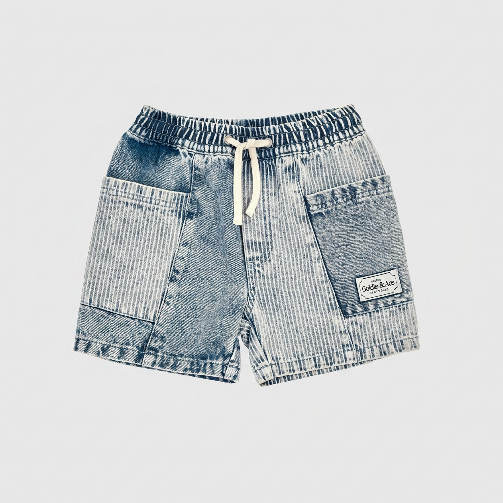 Pin Stripe Noah Pocket Shorts flatlay on ebebeb background