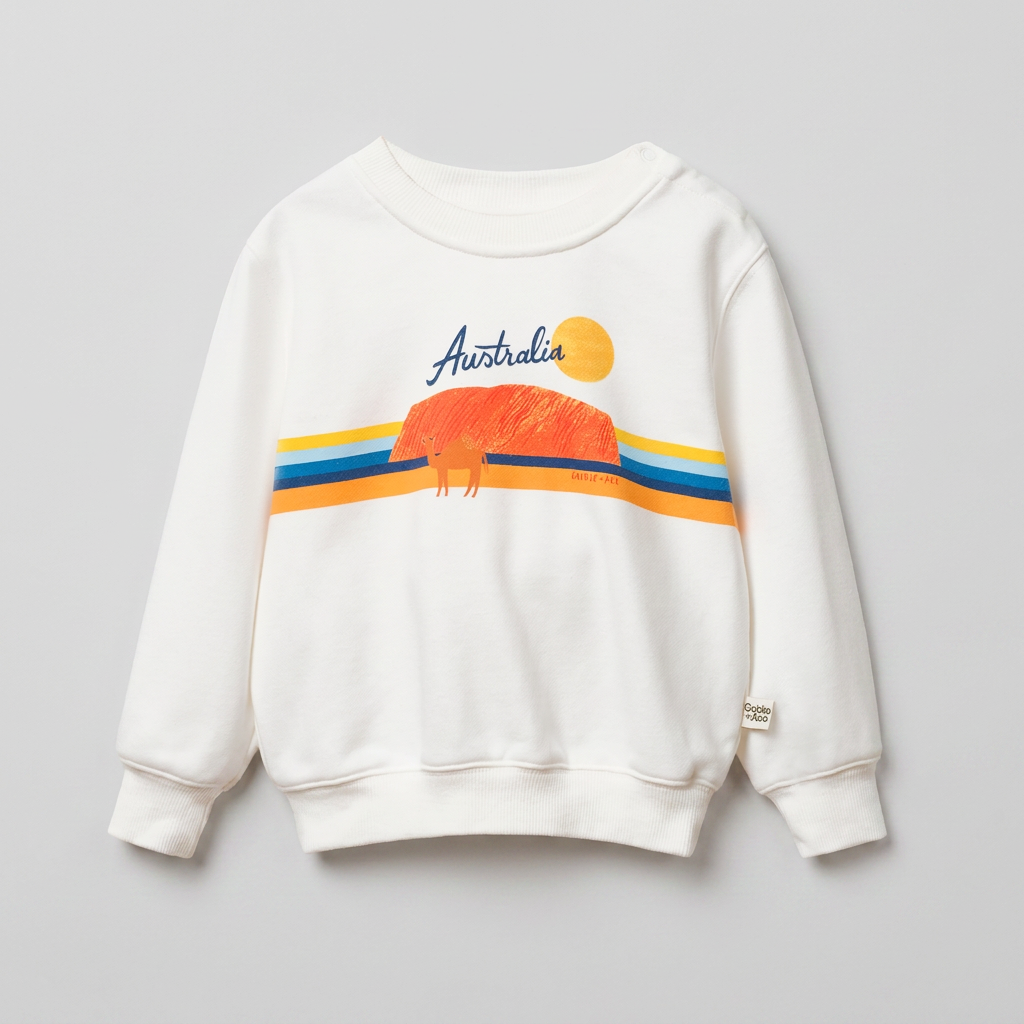 Australia Sweater flatlay on ebebeb background