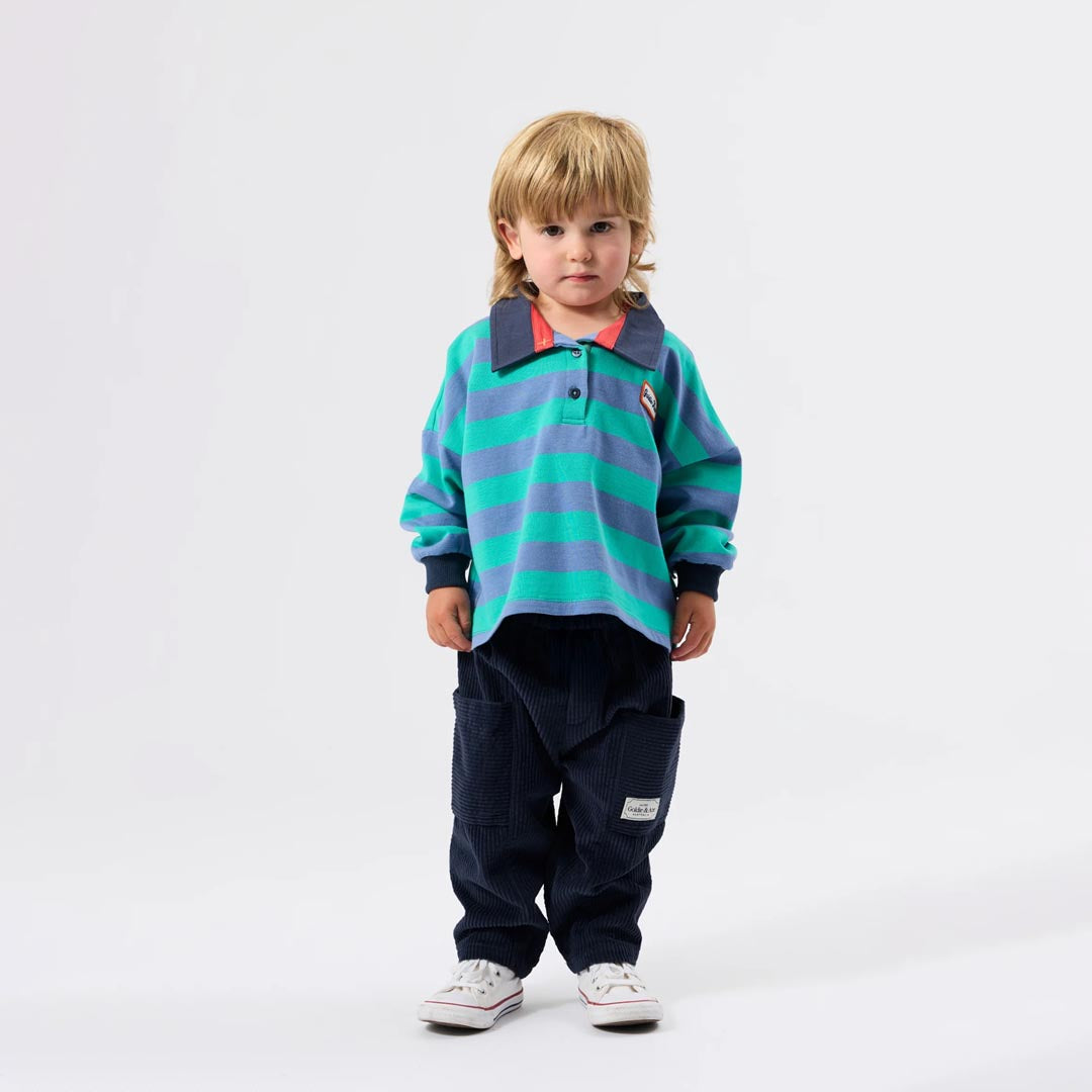 Rugby Stripe Terry Sweat Top | Blue