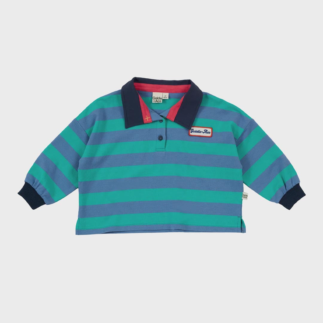 Rugby Stripe Terry Sweat Top | Blue