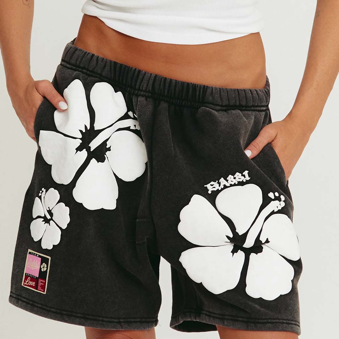 The Happy Hibiscus Shorts | Black