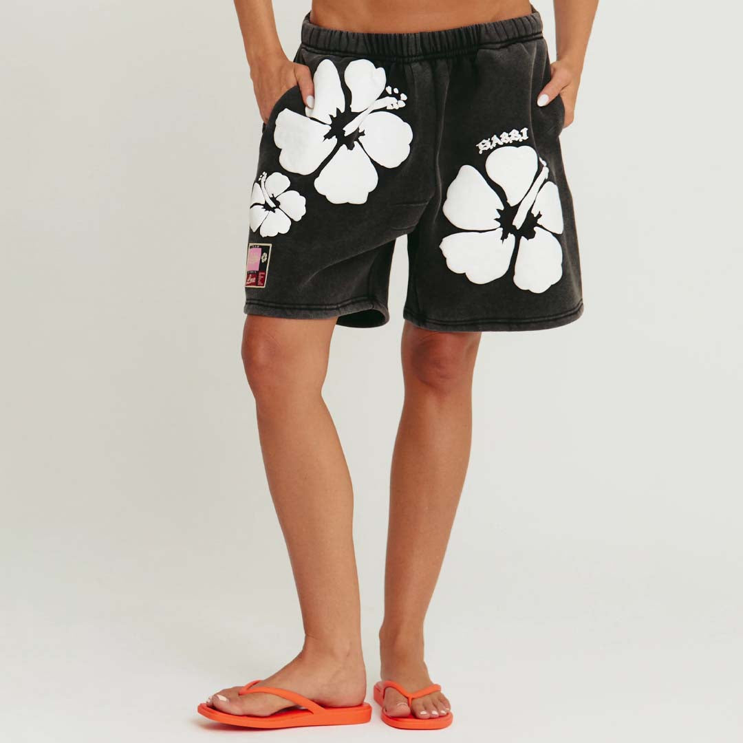 The Happy Hibiscus Shorts | Black