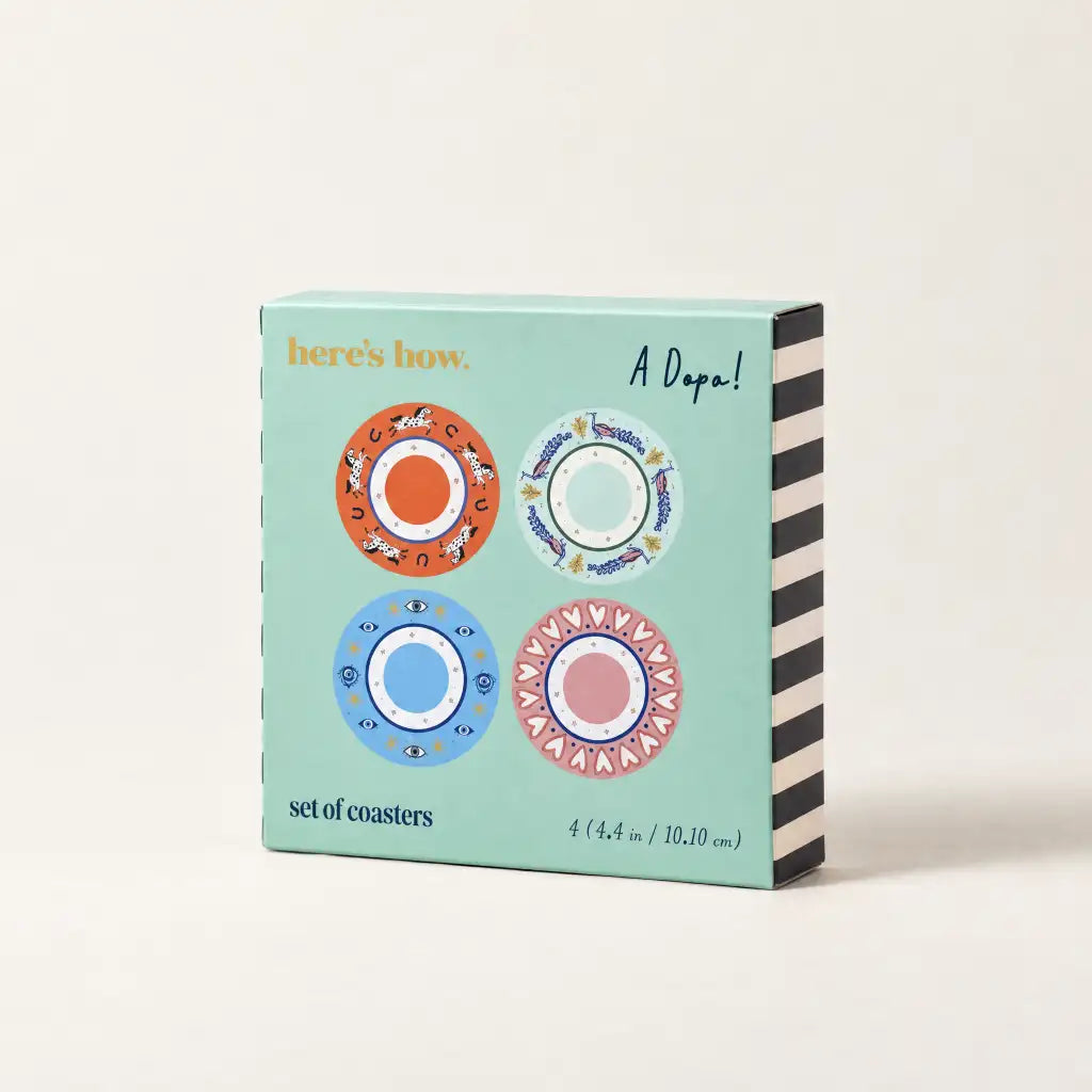 A Dopo Coasters Set of 4 | Eye, Peacock, Heart + Horse