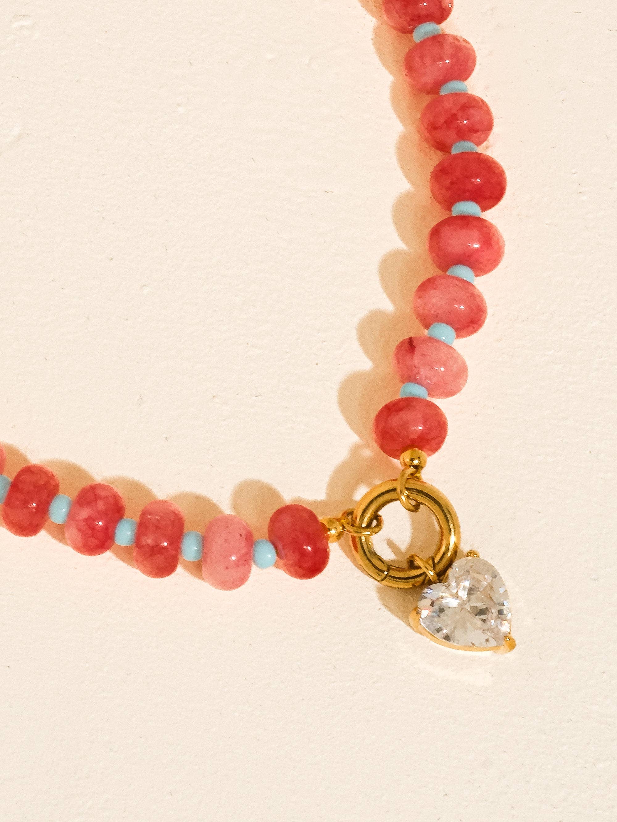 Annecy Boho Beaded CZ Necklace |  18K Gold  Pink