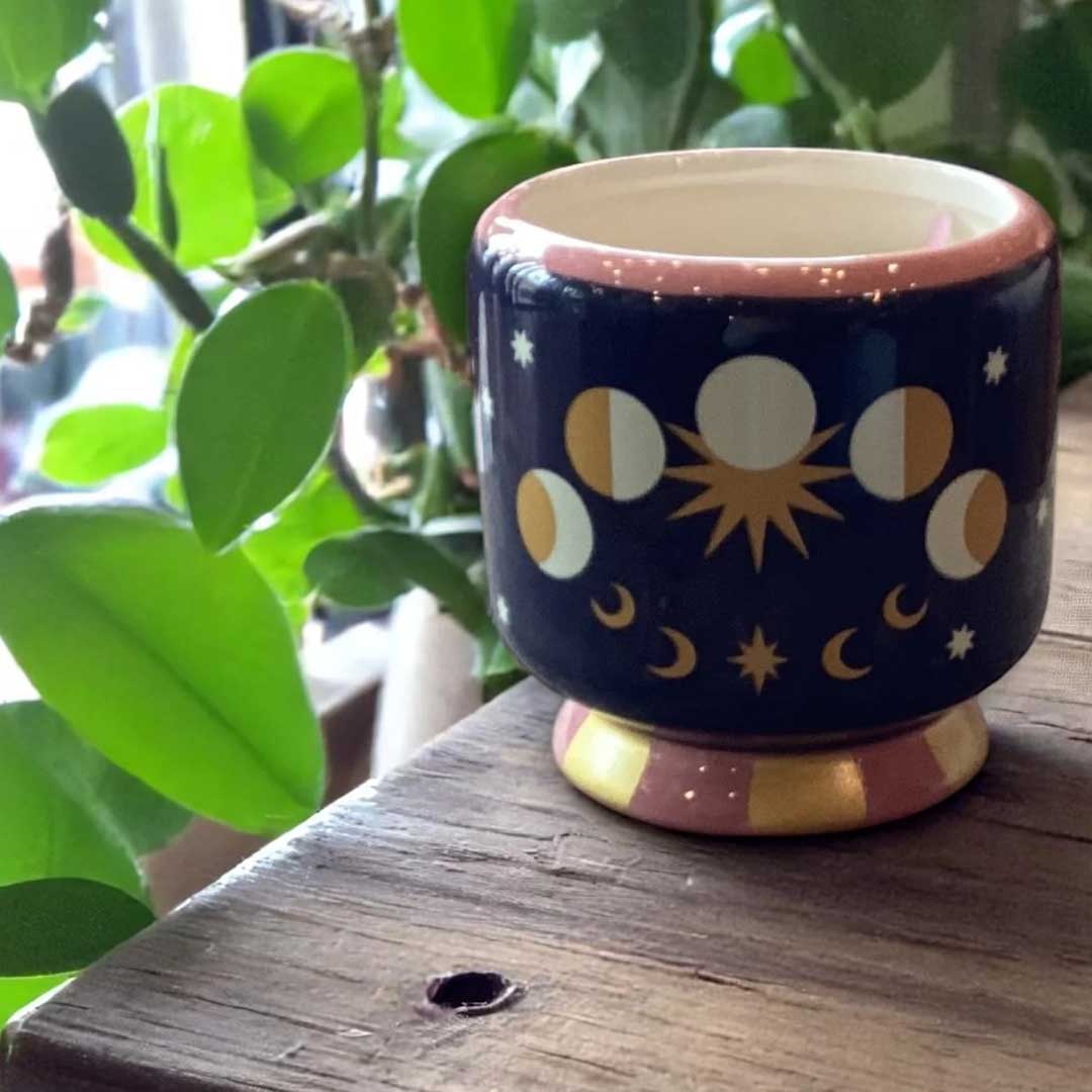 Adopo 8oz Handpainted "Moon Phases" Ceramic Candle | Jasmine & Rose