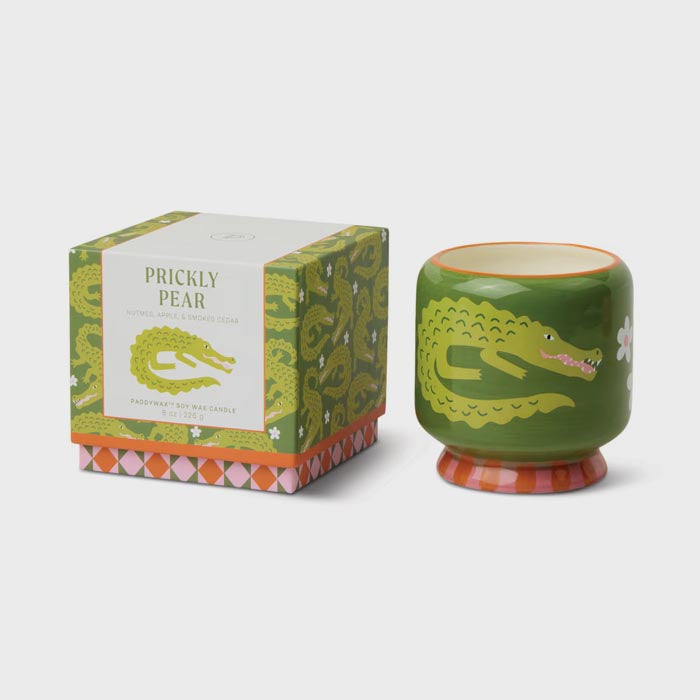 Adopo 8oz Crocodile Ceramic Candle | Prickly Pear