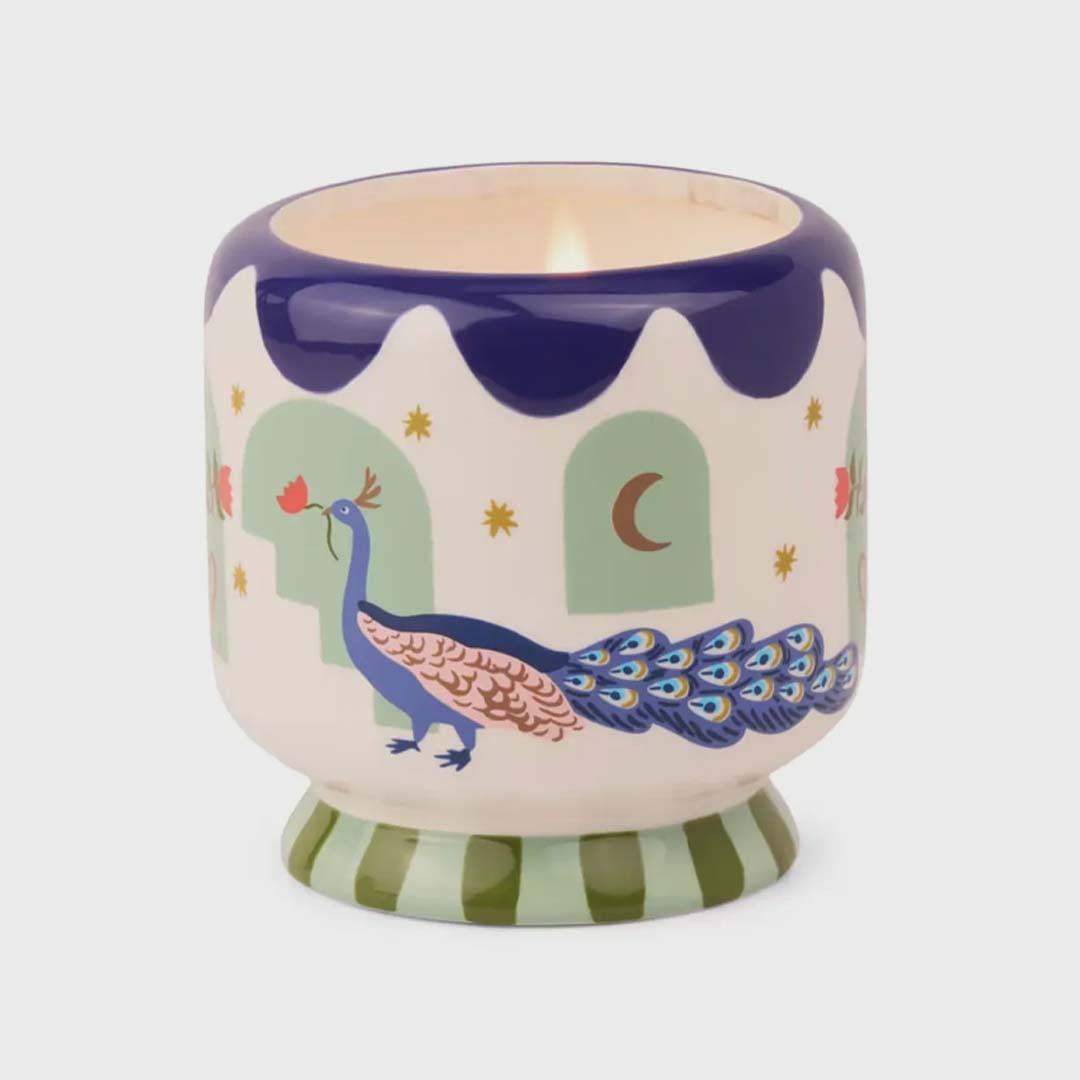 ADOPO 8oz PEACOCK CERAMIC CANDLE | MISTED LIME