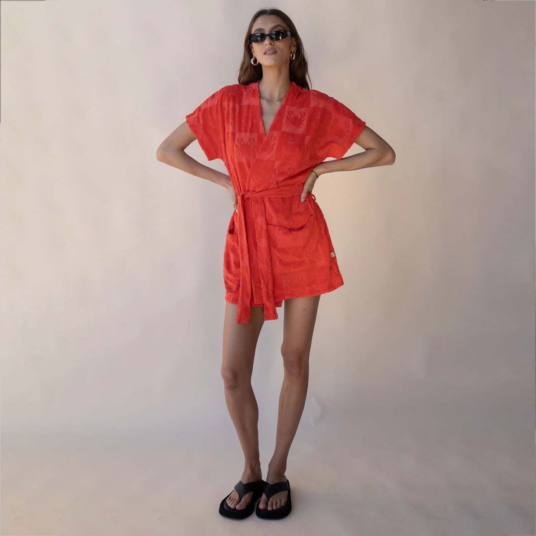 SEASIDE TERRY KIMONO DRESS | LOBSTER RED