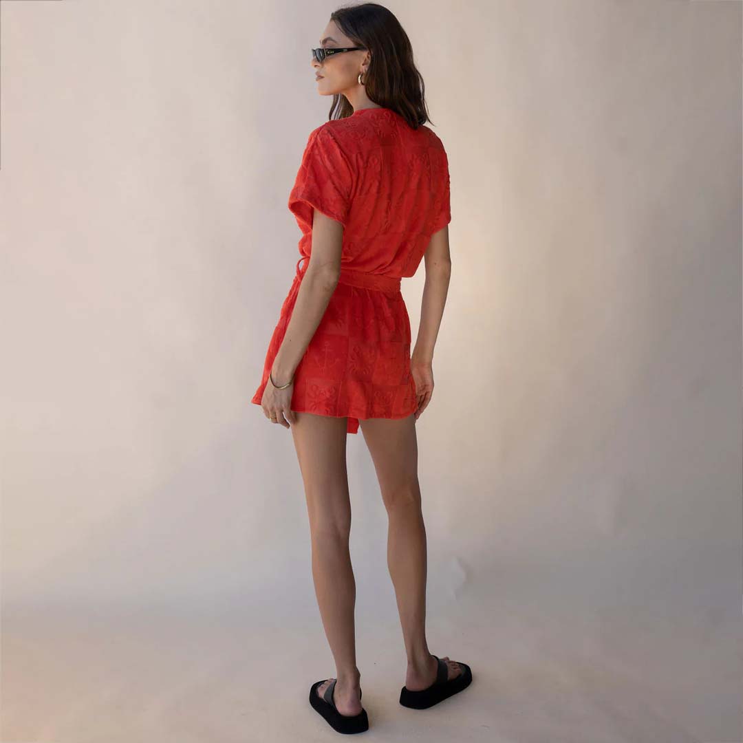 SEASIDE TERRY KIMONO DRESS | LOBSTER RED