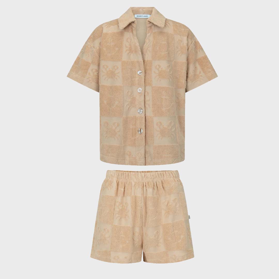 SEASIDE TERRY SHIRT SET | MACADAMIA