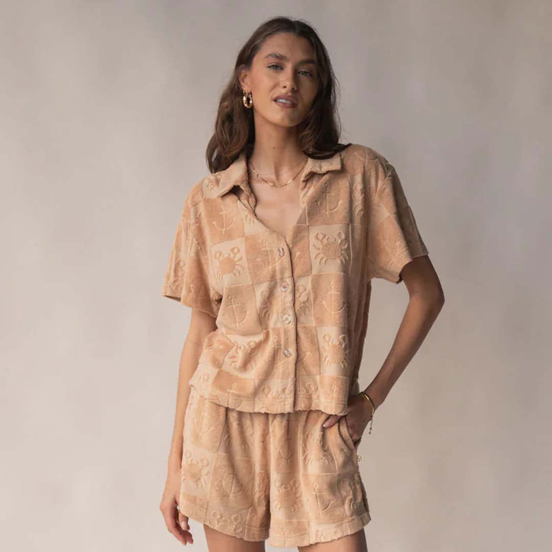 SEASIDE TERRY SHIRT SET | MACADAMIA