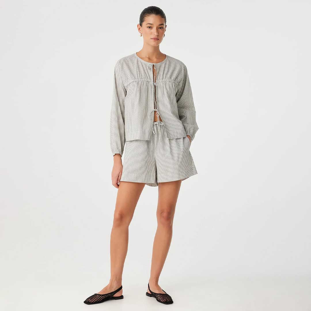 Chloe Tie Ft Blouse | Black Check