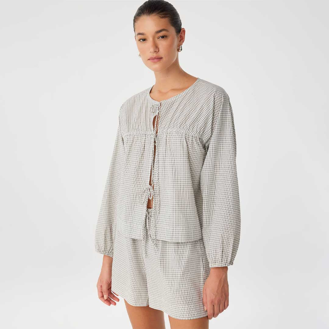 Chloe Tie Ft Blouse | Black Check