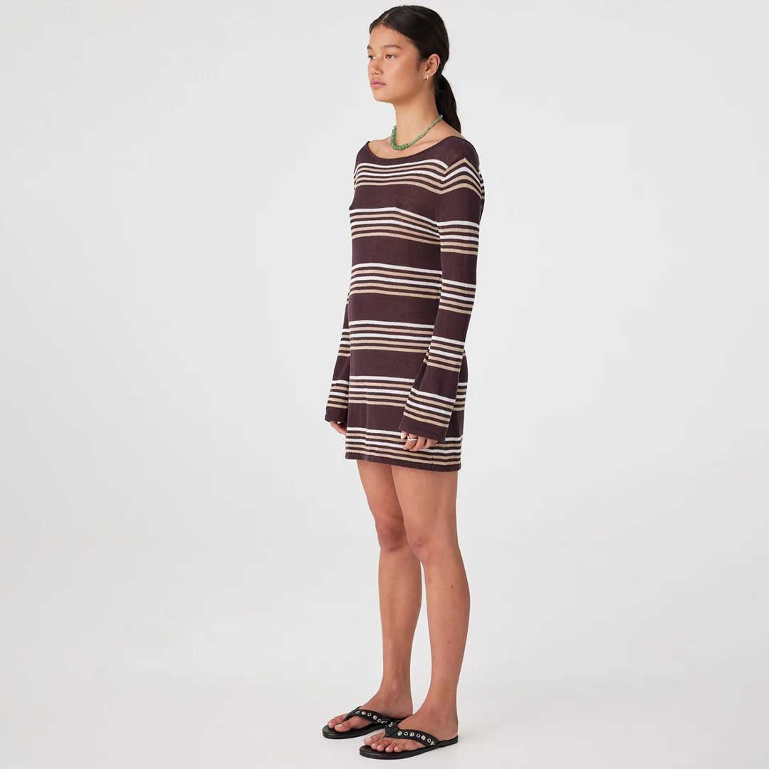 Nia Long Sleeve Mini Dress | Espresso Stripe
