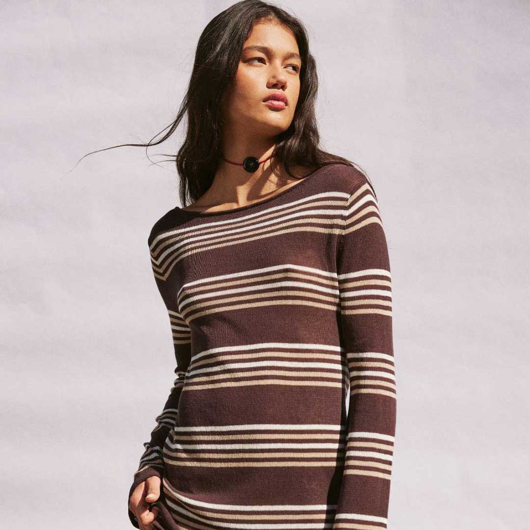 Nia Long Sleeve Mini Dress | Espresso Stripe