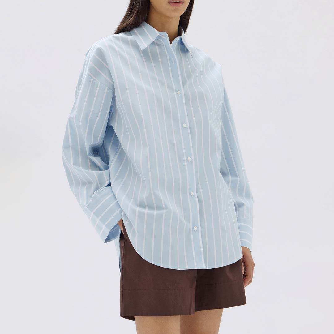 ADDIE POPLIN STRIPE LONG SLEEVE SHIRT | SORA WHITE