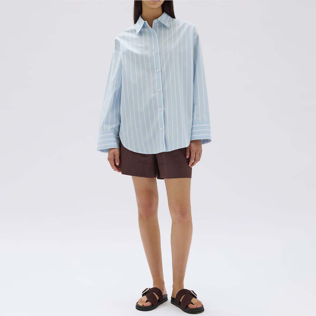 ADDIE POPLIN STRIPE LONG SLEEVE SHIRT | SORA WHITE