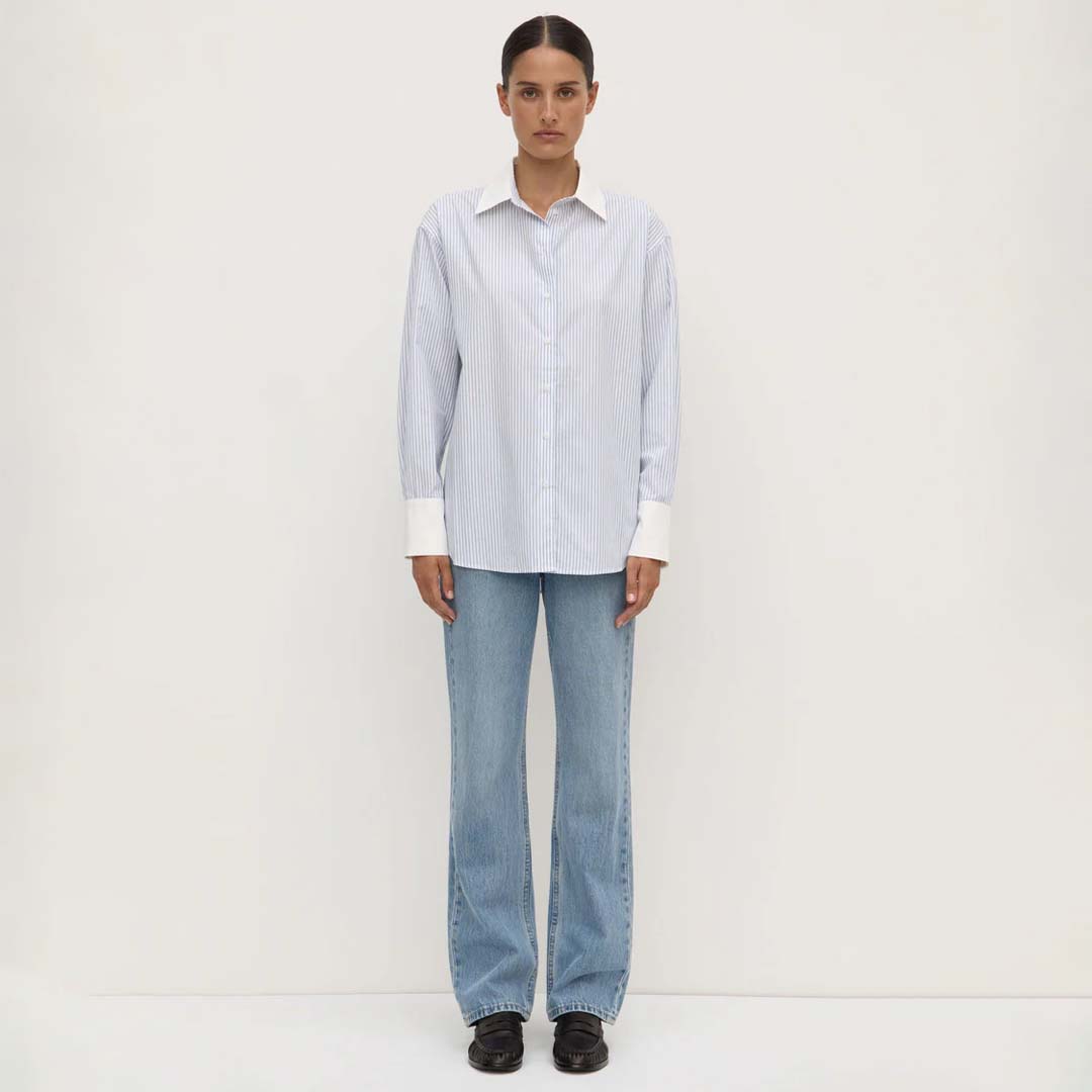 ALEC POPLIN STRIPE SHIRT | BLUE WHITE STRIPE