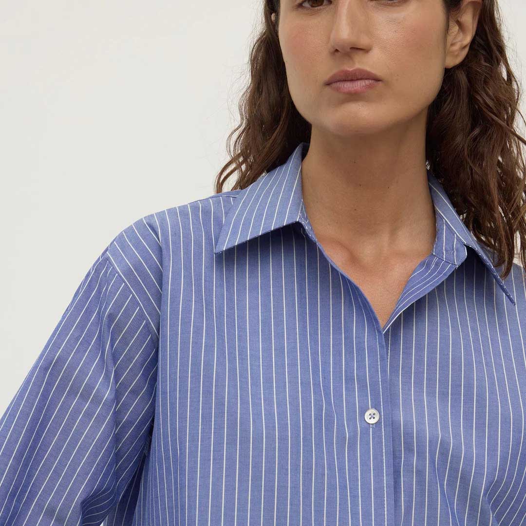 Anais Stripe Long Sleeve Shirt | Blue & White Stripe