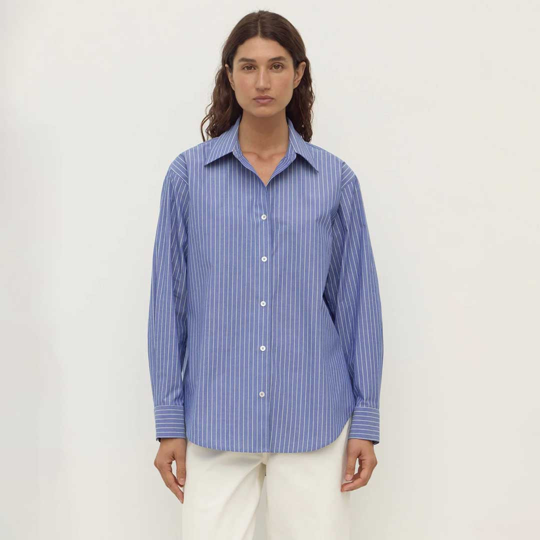 Anais Stripe Long Sleeve Shirt | Blue & White Stripe