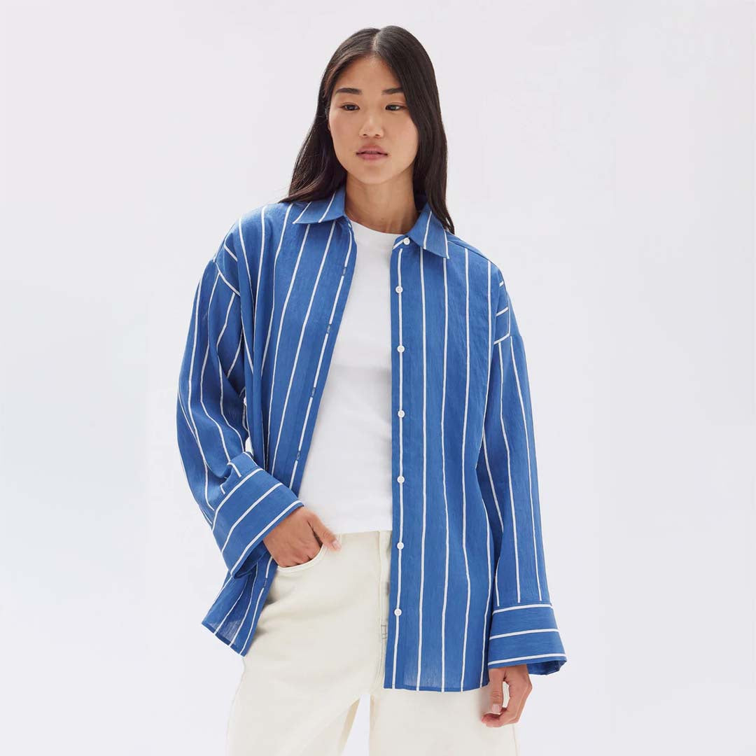 AYLA STRIPE SHIRT | ROYAL BLUE WHITE