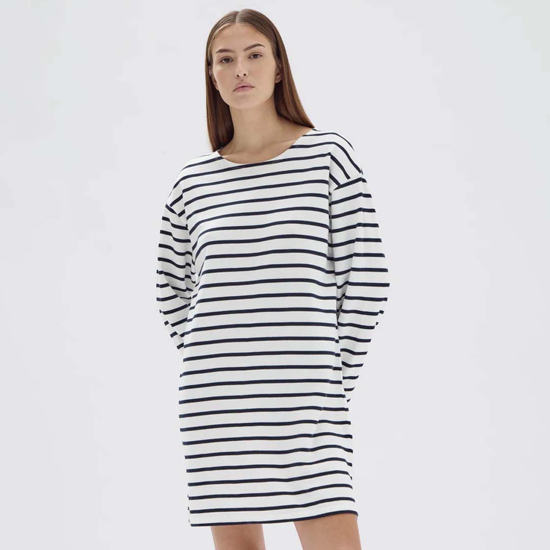 BATEAU LONG SLEEVE TEE DRESS | NAVY STRIPE