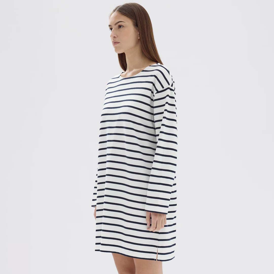 BATEAU LONG SLEEVE TEE DRESS | NAVY STRIPE