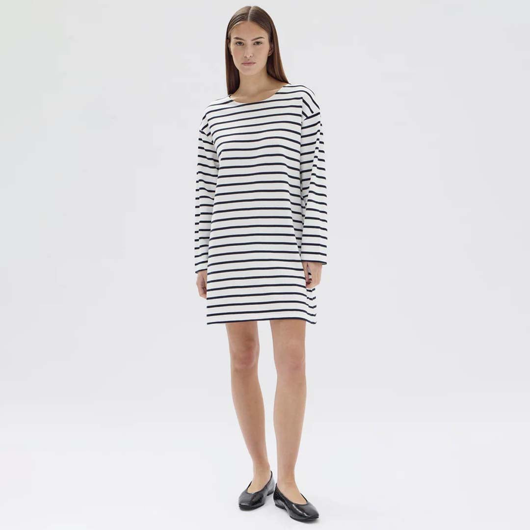 BATEAU LONG SLEEVE TEE DRESS | NAVY STRIPE