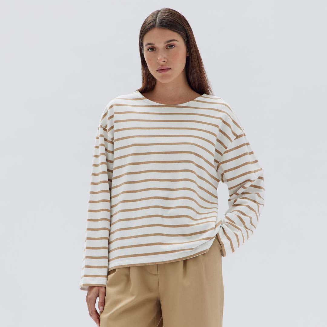 BATEAU LONG SLEEVE TEE | TAN STRIPE