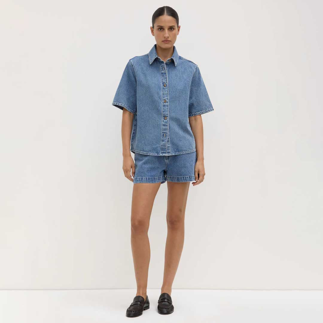 Boxy Denim Shirt | Dark Stone