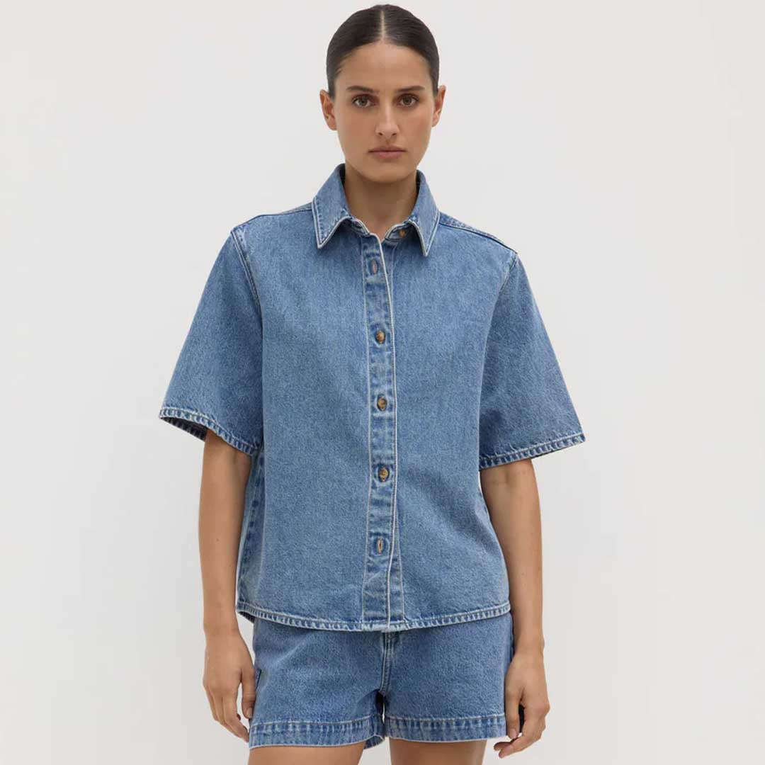 Boxy Denim Shirt | Dark Stone