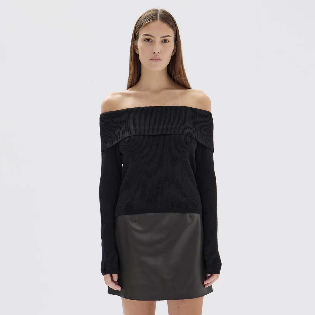 CARI OFF-SHOULDER  WOOL TOP | BLACK