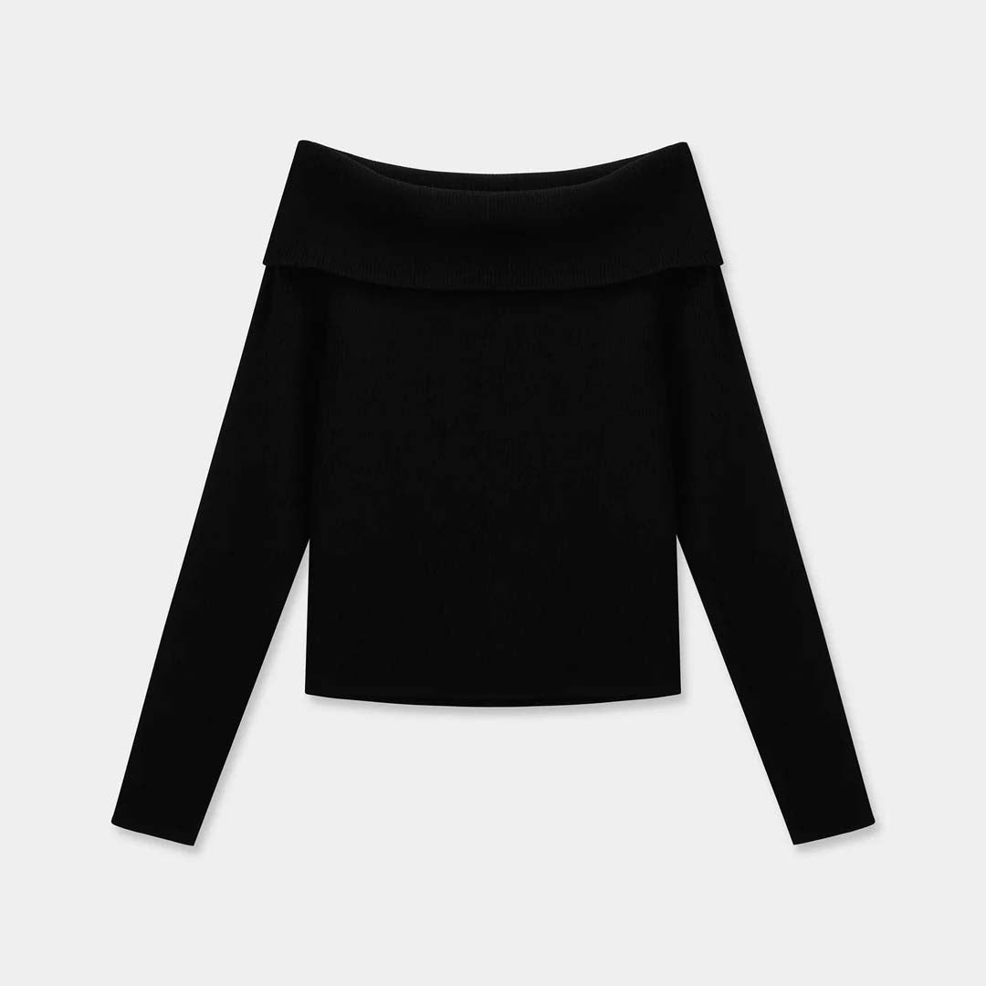 CARI OFF-SHOULDER  WOOL TOP | BLACK