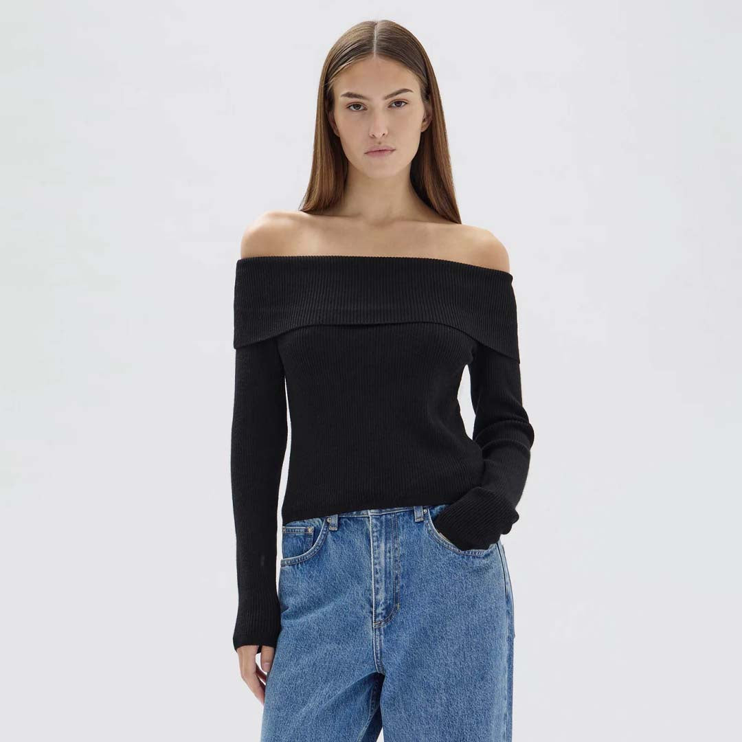 CARI OFF-SHOULDER  WOOL TOP | BLACK