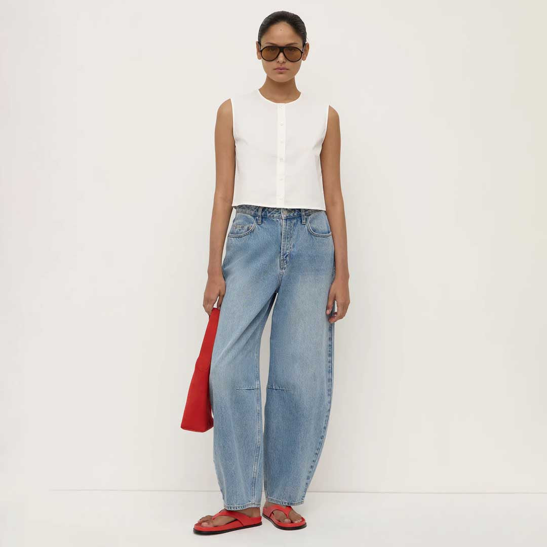 Cherri Button Front Top | White