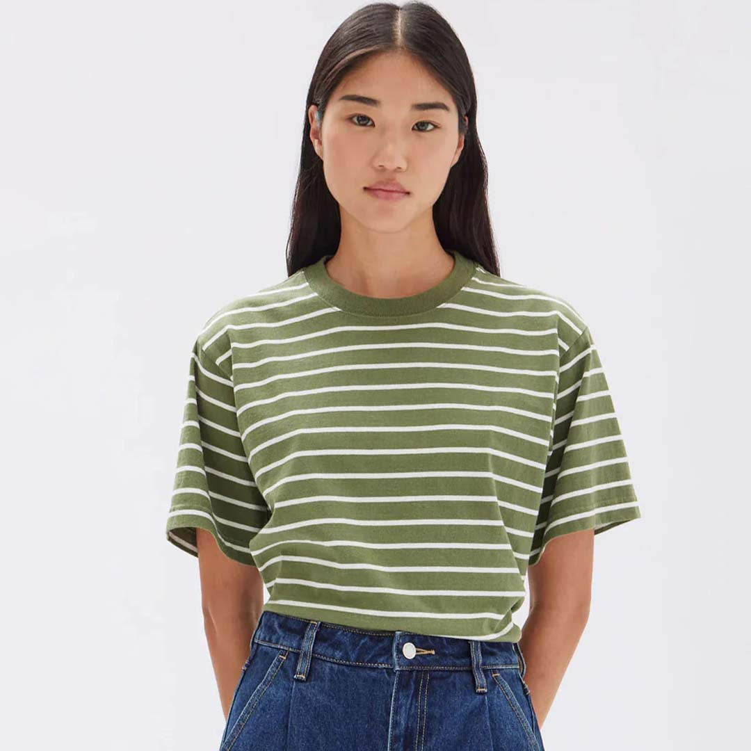 COHEN STRIPE SHORT SLEEVE TEE | PANDAN ANTIQUE WHITE